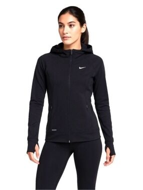 Nike DRI-FIT Full Zip Running Jacket Hooded Black Women’s Small Thumbholes